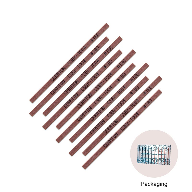 Miracle Ceraton Ceramic Fiber Stone Pack of 10 100(L) x 4(W) x 1(T) mm for Grinding Polishing Deburring Lapping Metal Wood Molds Plastic Compatible with Air Tools Ultrasonic Polishers (#180 Brown) - Image 2